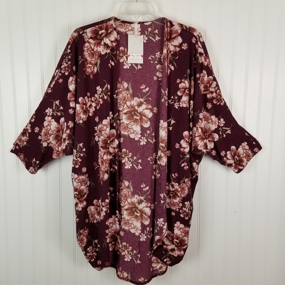 Lime N Chili Women Floral Kimono Size Medium Maroon Open Front Boho Festival NWT - Picture 8 of 8